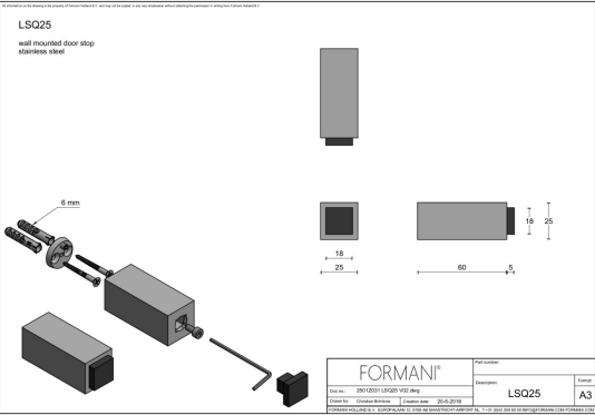 Formani wandstopper LSQ25 60 mm mat zwart detail