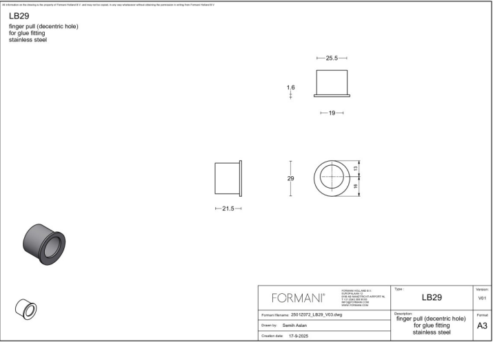 Formani schuifdeurkom LB29 29 mm in PVD mat zwart, detailweergave