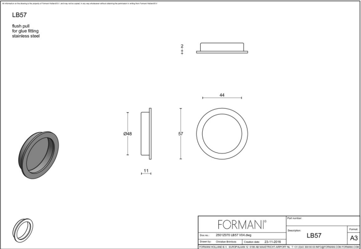 Formani schuifdeurkom LB57 Glans RVS detail