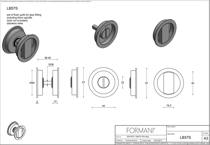 Formani schuifdeurkom LB57S Mat Goud detail