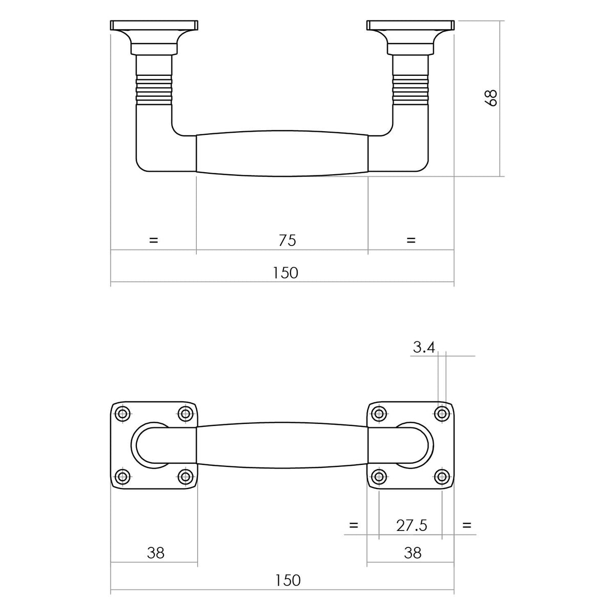 Intersteel deurgreep Ton Basic 150 mm op vierkant rozet nikkel mat/ebbenhout – detail