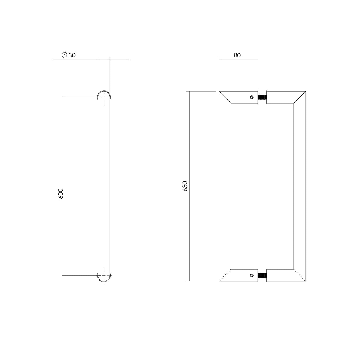 Intersteel deurgrepen recht 90° 630 mm rvs geborsteld detail
