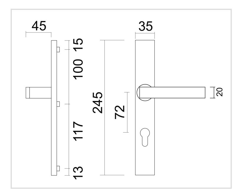 HDD Pro Veiligheidsgarnituur rechthoek kruk/kruk goud mat koper 72mm – detail