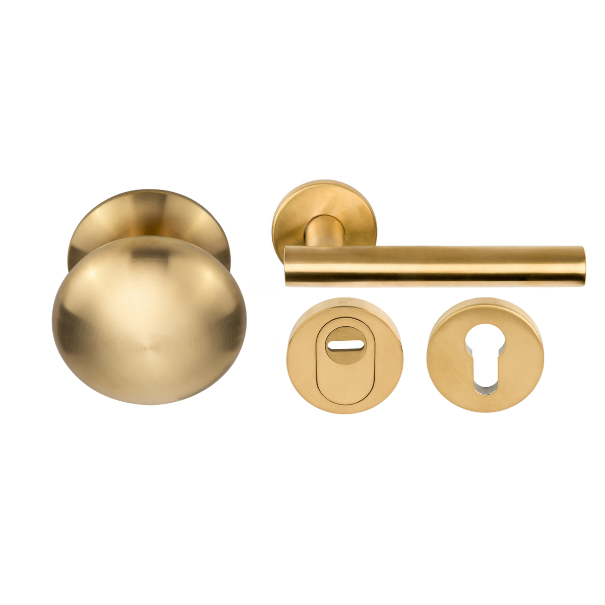 Formani voordeurset knop/kruk LB7-19 Mat Goud PVD – vooraanzicht