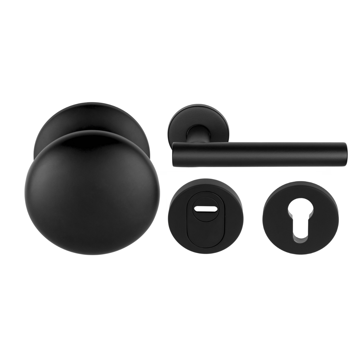 Formani voordeurset knop/kruk LB7-19 Mat Zwart – vooraanzicht