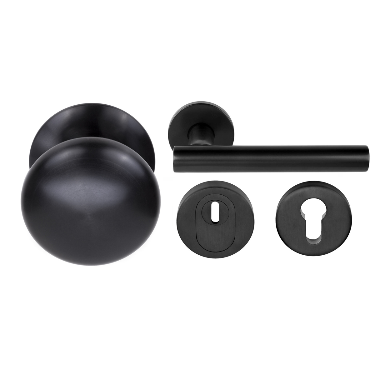 Formani voordeurset knop/kruk LB7-19 Zwart PVD – vooraanzicht
