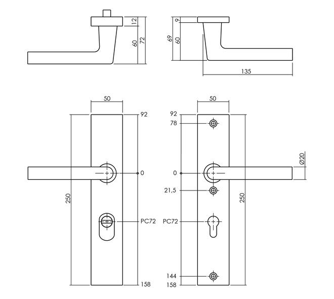 Intersteel veiligheidsbeslag kruk/kruk PC55/72mm rechthoekig aluminium zwart – detail