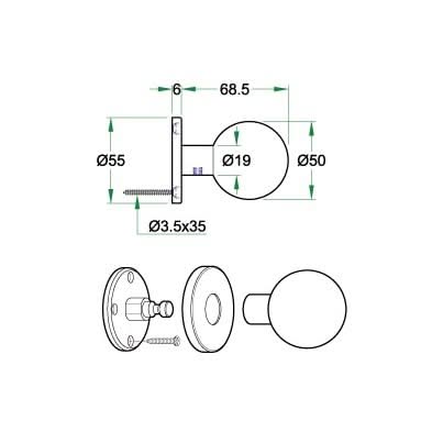 Artitec Mi Satori voordeurknop Entro Ø50 mm rvs mat detail