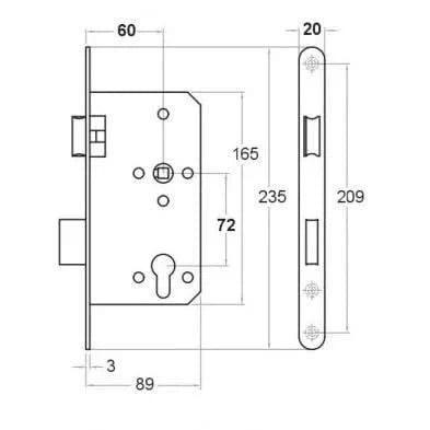 Artitec magneetslot dag- en nacht RVS maattekening met afmetingen