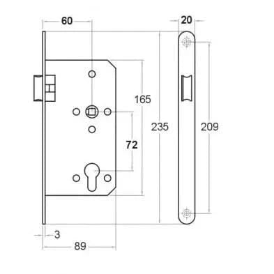 Artitec magneet loopslot zwart maattekening met afmetingen