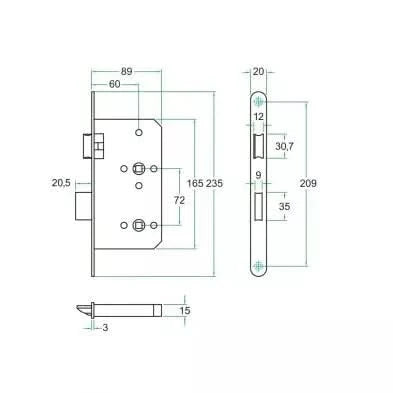 Artitec Toiletslot Zwart WC72 mm KL3 maattekening