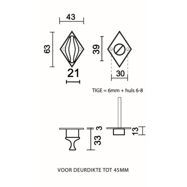 HDD Pro WC-garnituur Ruit Font in matzwart messing, detailweergave