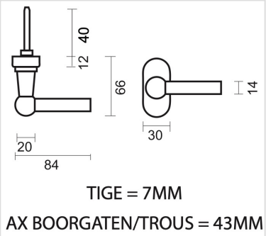 HDD Pro Petra raamkruk Old Brass – technische tekening met maten