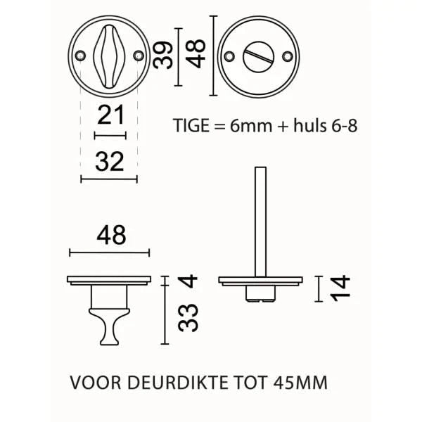 HDD Pro WC-garnituur rond Plat inox look Ø 48 mm – detail