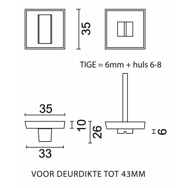HDD Pro WC-garnituur Square 35 mm Wit Structuur – detailfoto