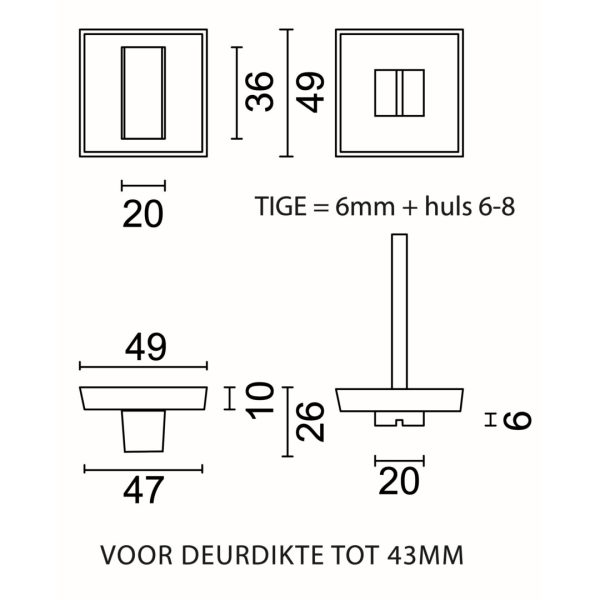 HDD Pro WC-garnituur Square 48 mm Inox Look – detailfoto