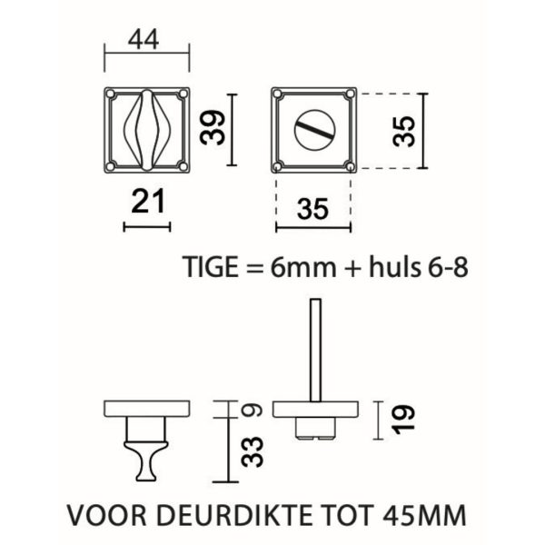 HDD Pro WC-garnituur Square Retro 44 mm inox look – detail