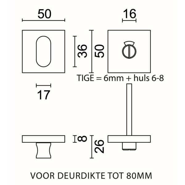 HDD Pro WC-garnituur Square Shape inox geborsteld, tige 120 mm – detail