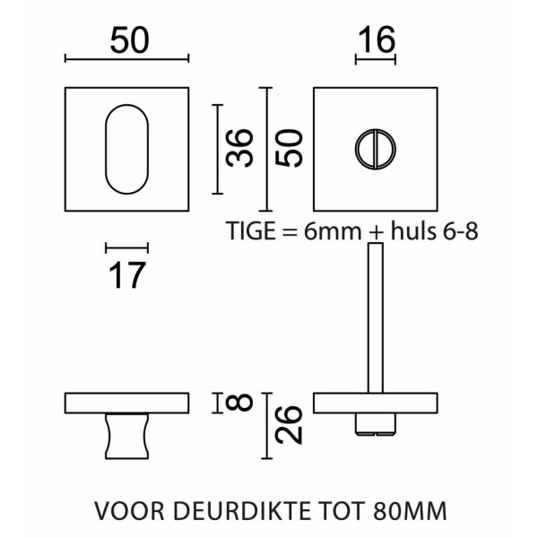 HDD Pro WC-garnituur Square Shape inox geborsteld, tige 120 mm (zonder rood/wit) – detail
