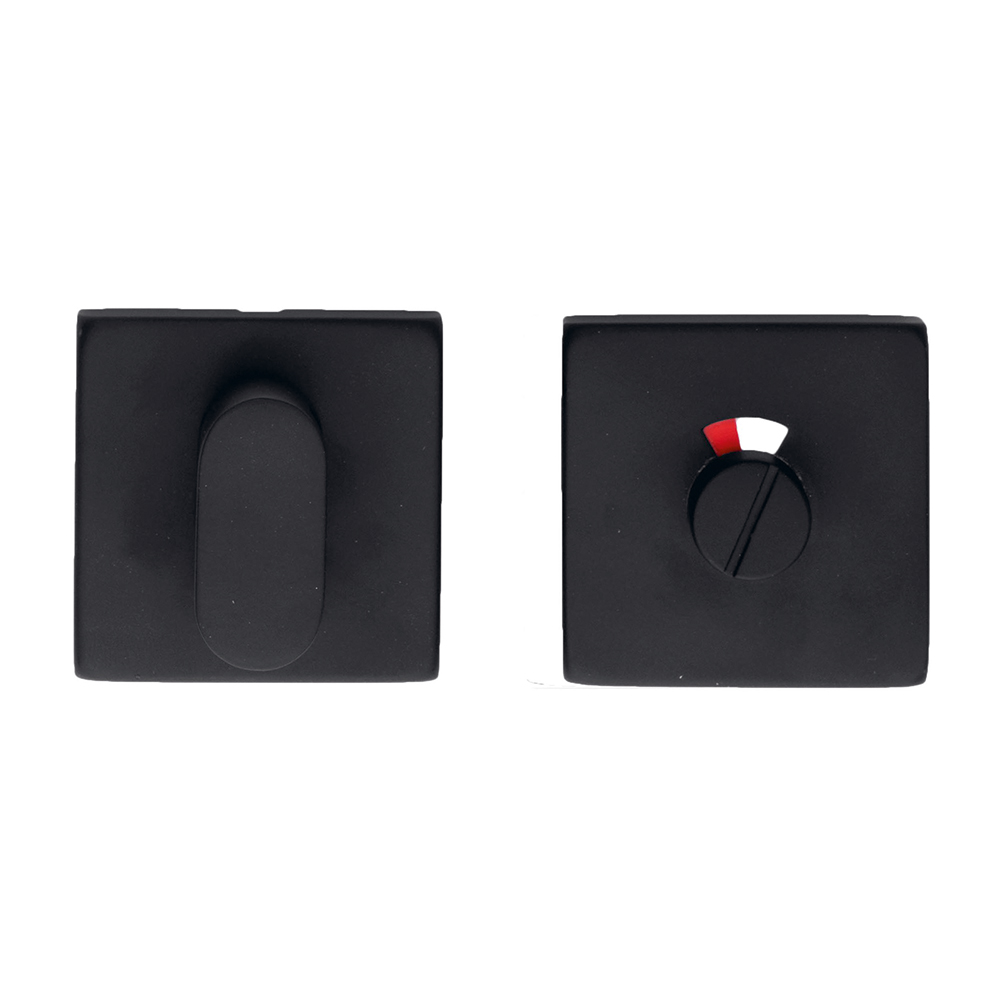 HDD Pro WC-garnituur Square Shape zwart met rood/wit-indicatie en 120 mm stift – vooraanzicht