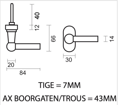 HDD Pro Petra raamkruk Inox Look – technische tekening met maten