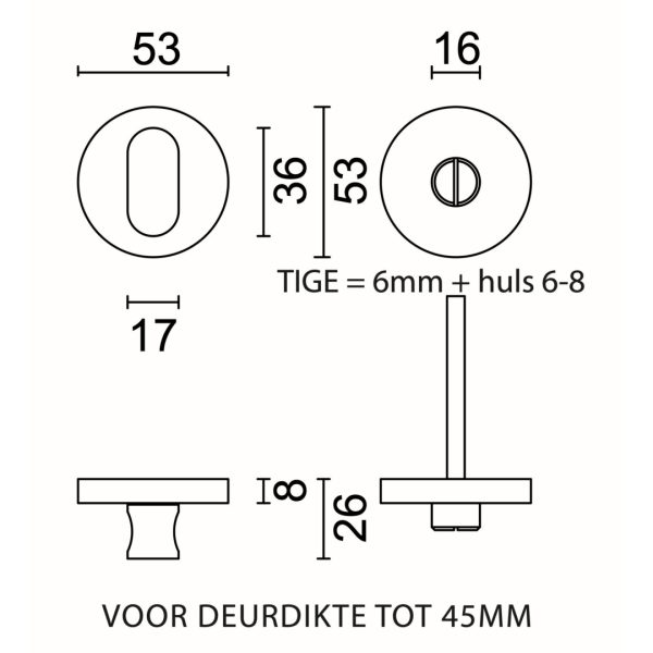 HDD Pro Shape Zero WC-garnituur rond inox zonder rood/wit detail