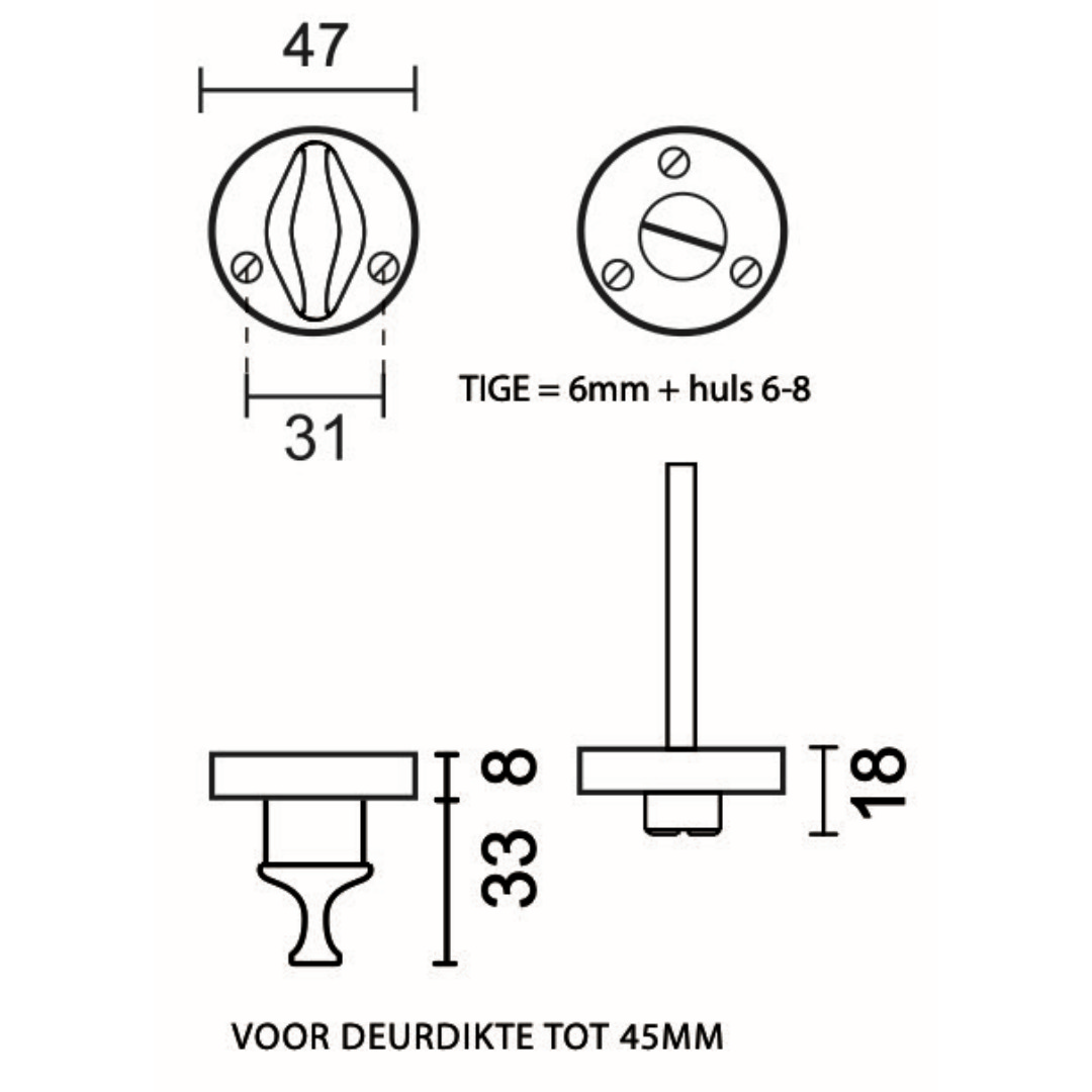 HDD Pro WC-garnituur met olijfknop in inox look detail