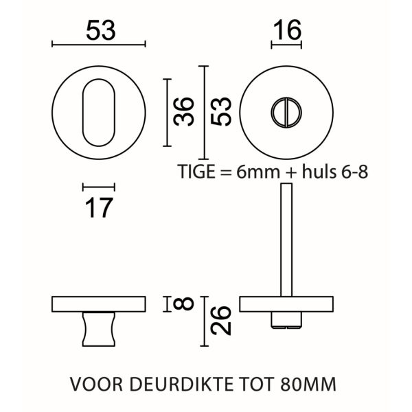 HDD Pro wc-garnituur rond Shape Class 3 inox geborsteld zonder indicatie tige 120 mm detail