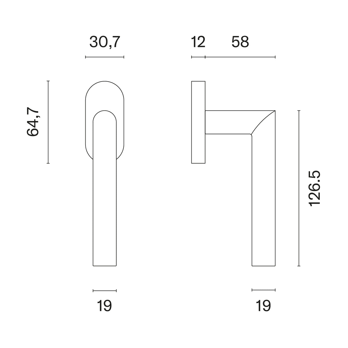 Aprile raamkruk Arabis R technische tekening met maatvoering