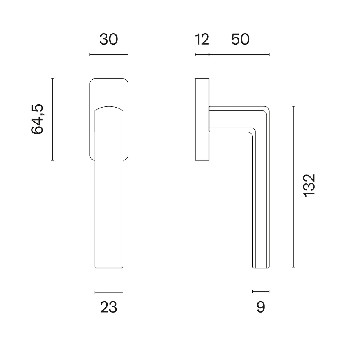 Aprile raamkruk Hosta Q technische tekening met maatvoering