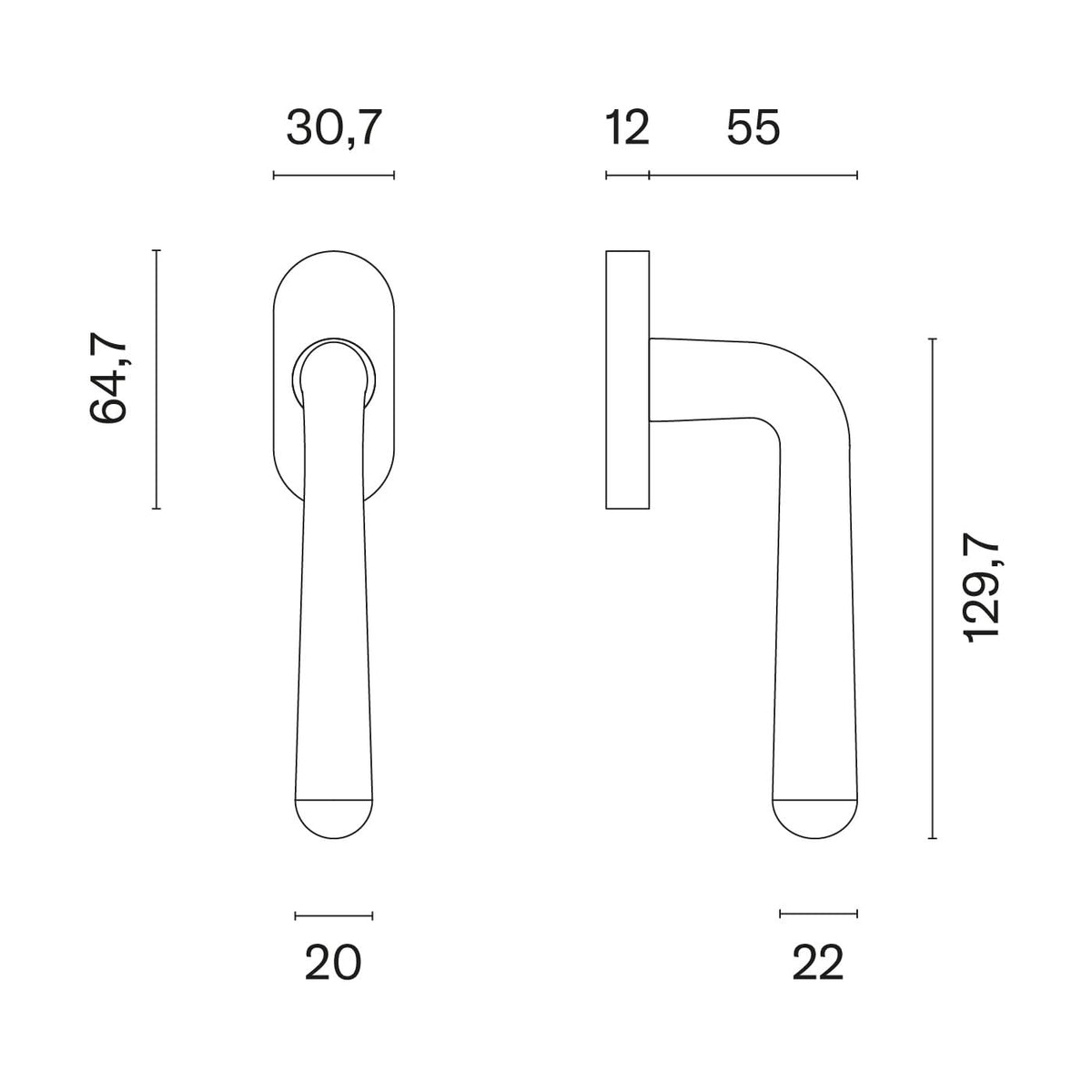 Aprile raamkruk Irga R technische maattekening