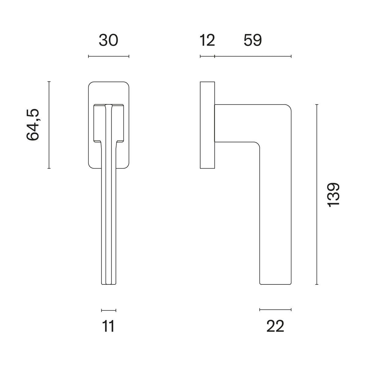 STILE raamkruk Oma Q technische tekening met afmetingen