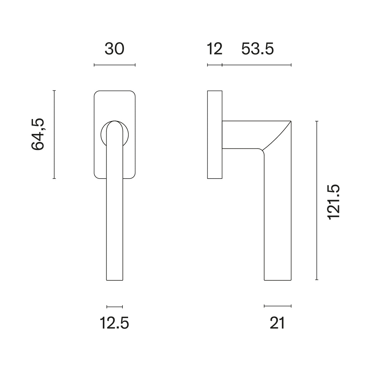 Aprile raamkruk Primula Q technische tekening met maatvoering