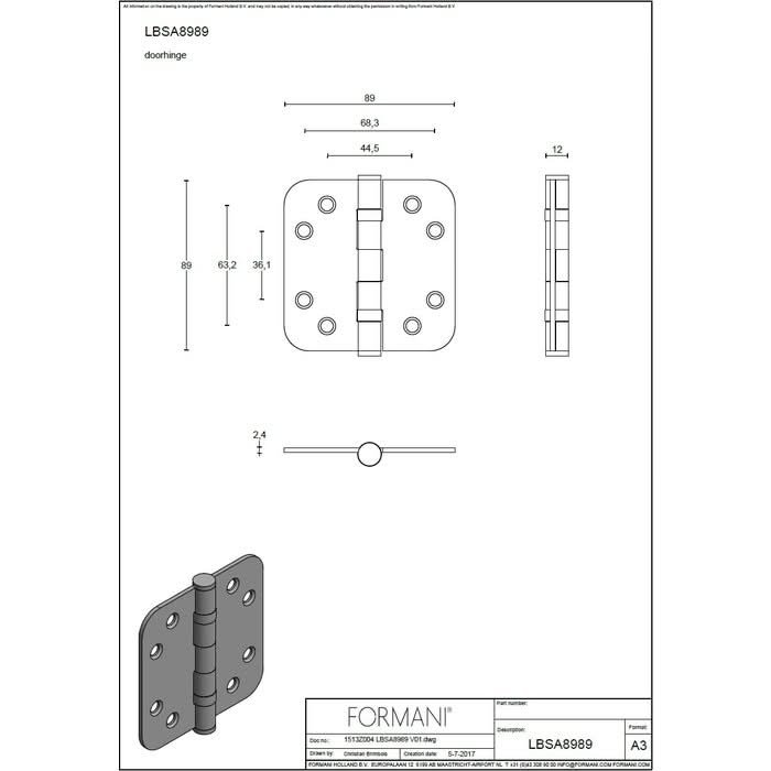 FORMANI Basics kogellagerscharnier 89x89 mm zwart - detailfoto