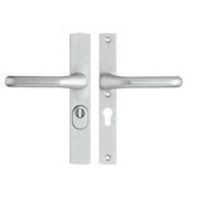 AXA Premium Schutzbeschlag Schmalschild Drücker Flow PZ55 Aluminium naturfarben, Vorderansicht
