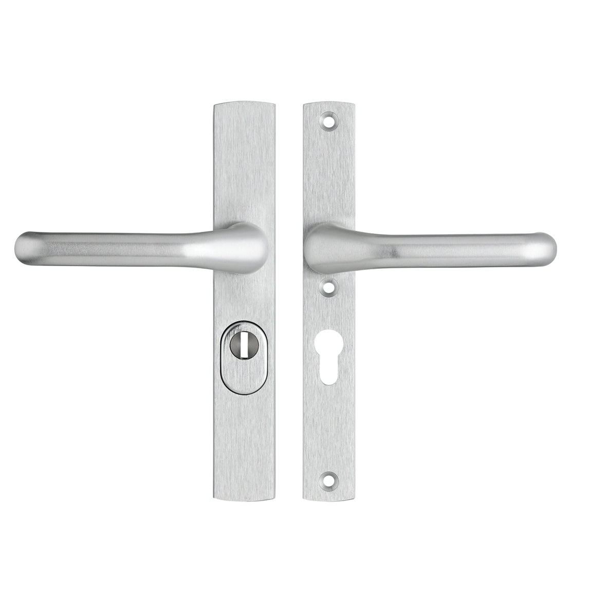 AXA Premium Schutzbeschlag Schmalschild Drücker Flow PZ55 Aluminium naturfarben, Vorderansicht