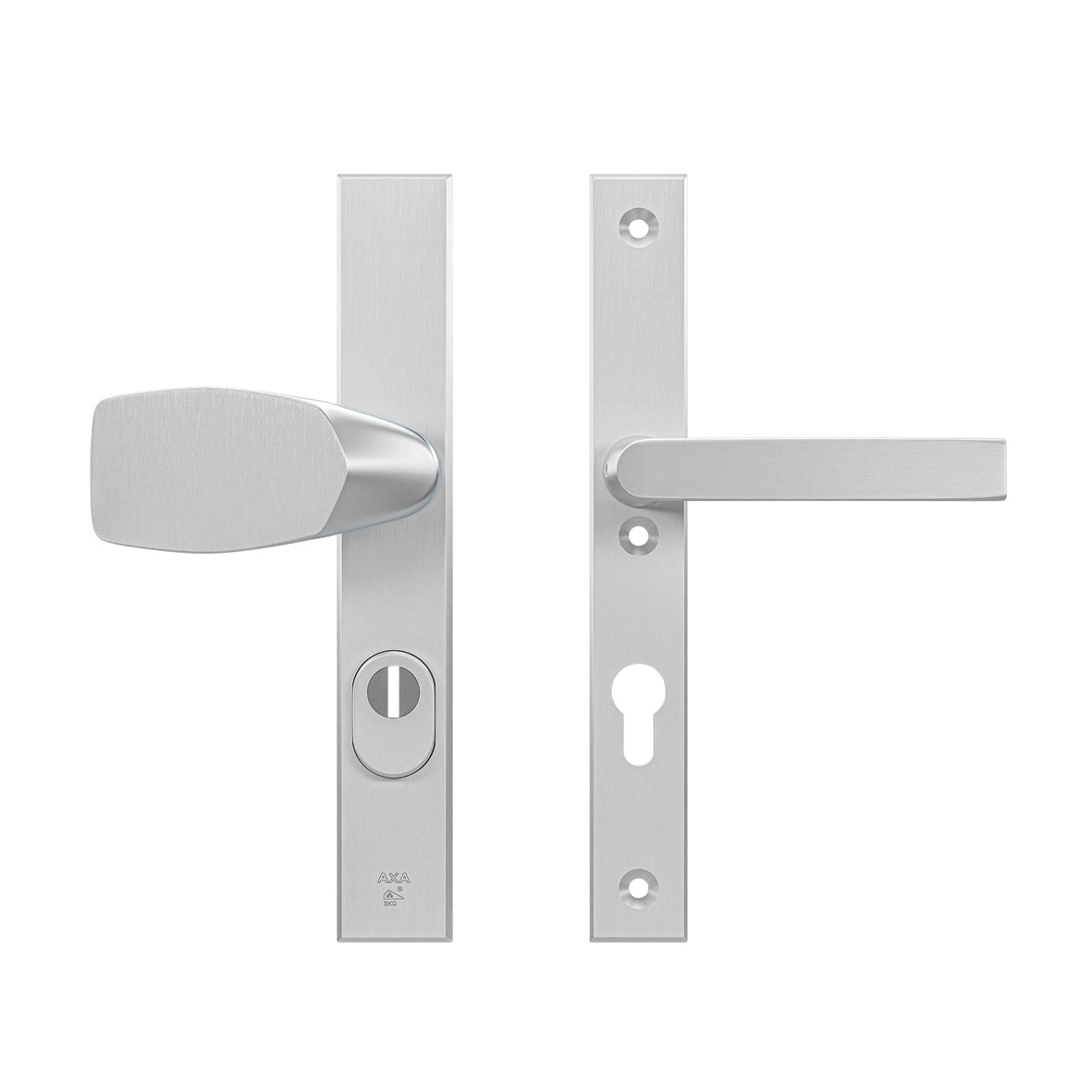 AXA Edge Plus Wechselgarnitur Schmalschild Wing-Knauf PZ72 Aluminium naturfarben, Vorderansicht