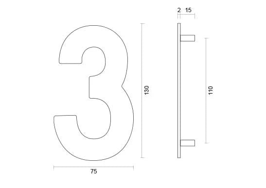 HDD Pro huisnummer 3 RVS geborsteld – rond, afmetingen 130 x 75 mm