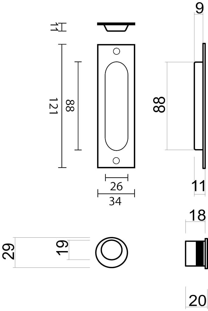 HDD Pro schuifdeurkom Fra Ovaal Carré in zwart – detail