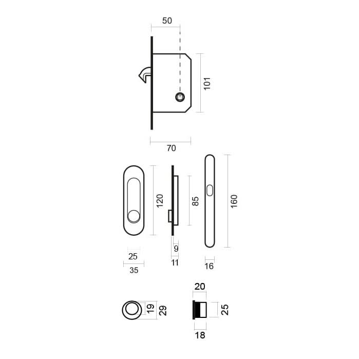 HDD Pro schuifdeurkom Fra Ovaal Slot in messing gelakt – detail