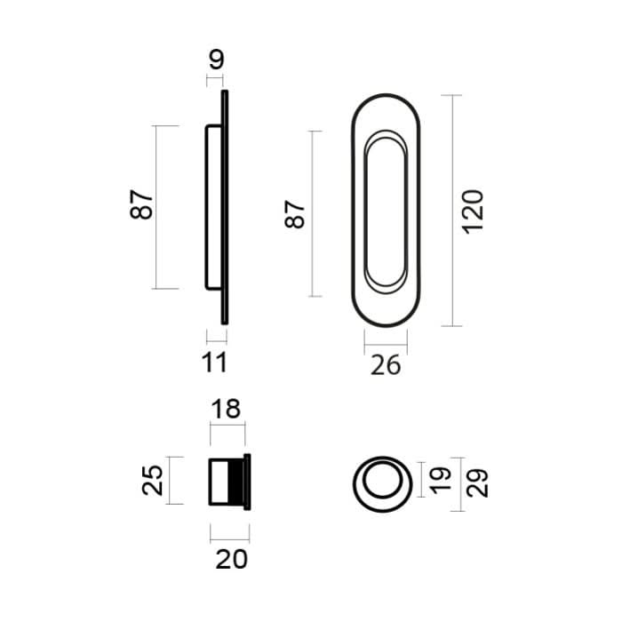 HDD Pro schuifdeurkom Fra Ovaal in nikkel – detail