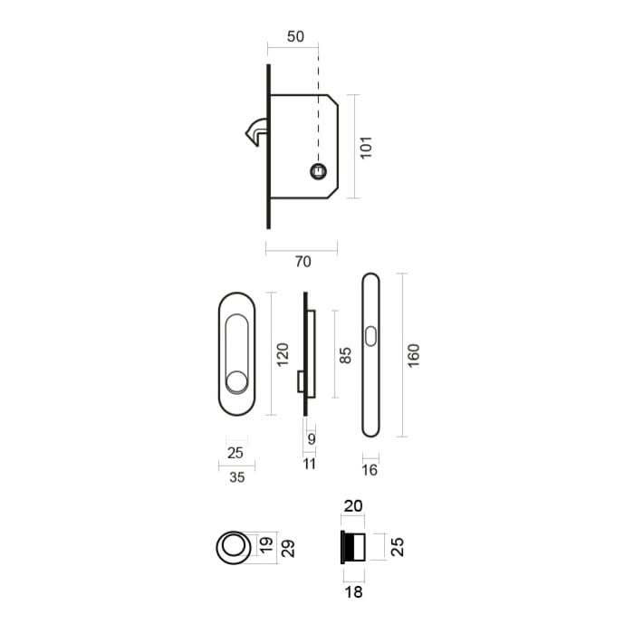 HDD Pro schuifdeurkom Fra ovaal inox look detailopname van de afwerking