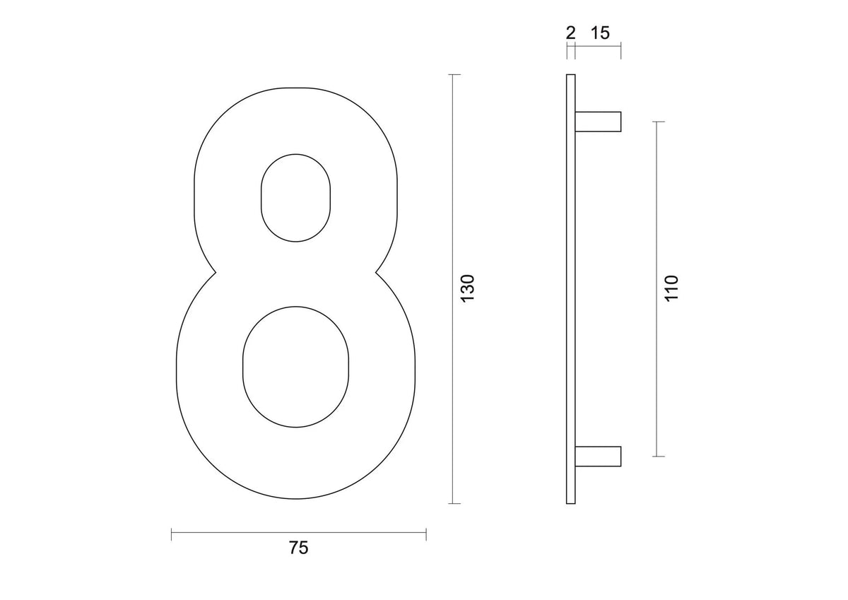 HDD Pro huisnummer 8 zwart, hoogte 130 mm, detail