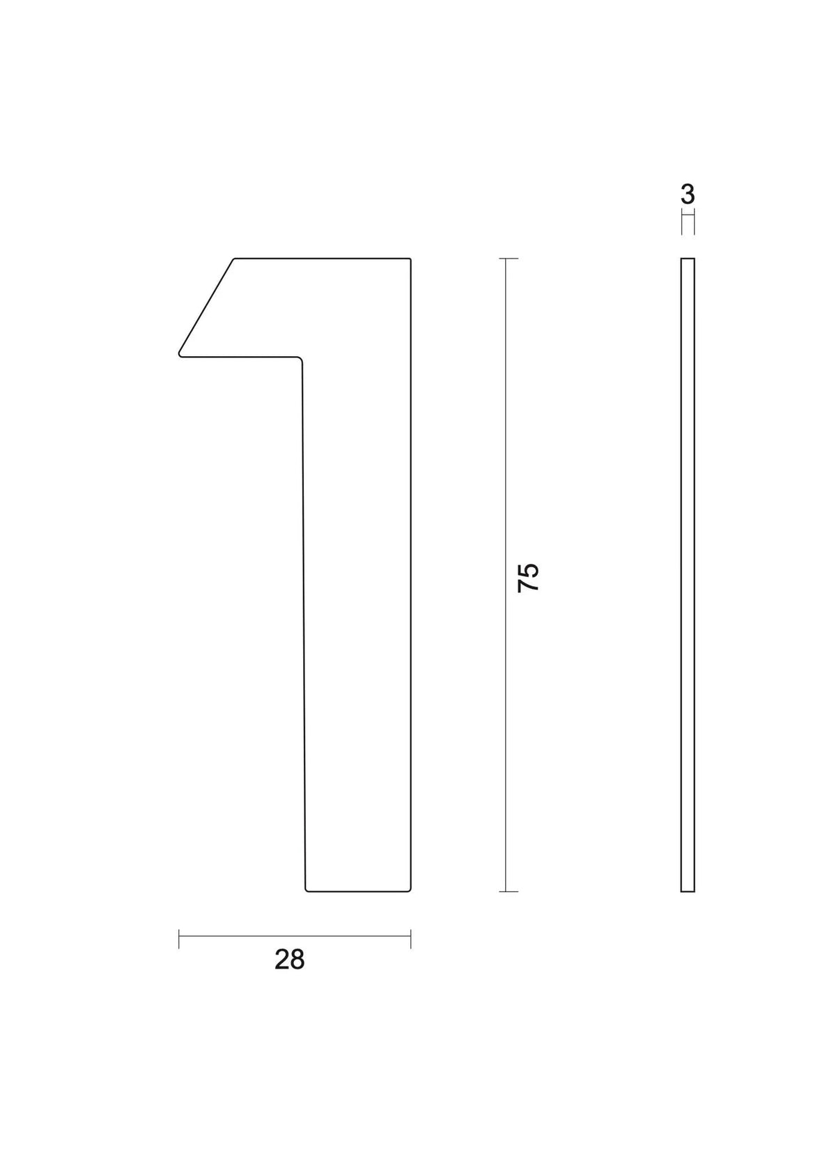 HDD Pro huisnummer plat zelfklevend 1 zwart structuur UV detail, 75 mm
