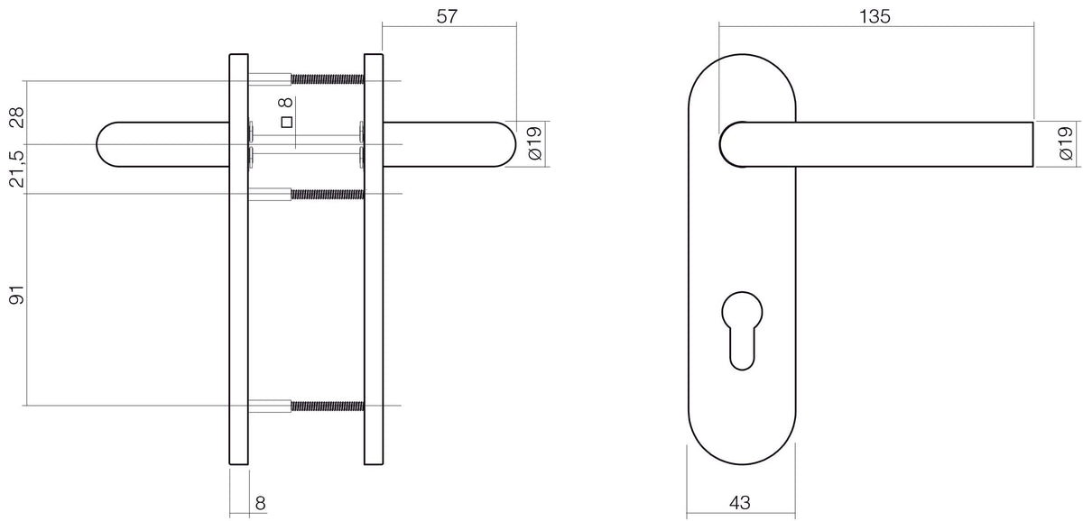 Intersteel deurkruk Hoek 90° rvs op kortschild - detail