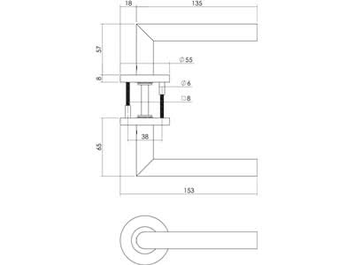 Jura Basic deurkruk op rond rozet in geborsteld RVS, detail rozet