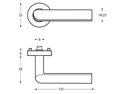 Intersteel deurkruk ovaal hoek 90° op geveerd rozet RVS – detail rozet