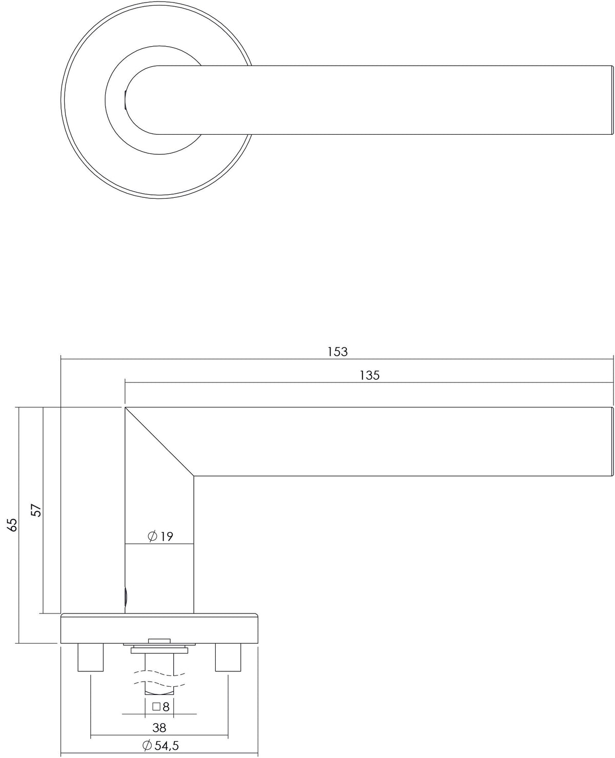 Intersteel deurkruk hoek 90° op geveerd rozet RVS – detail rozet