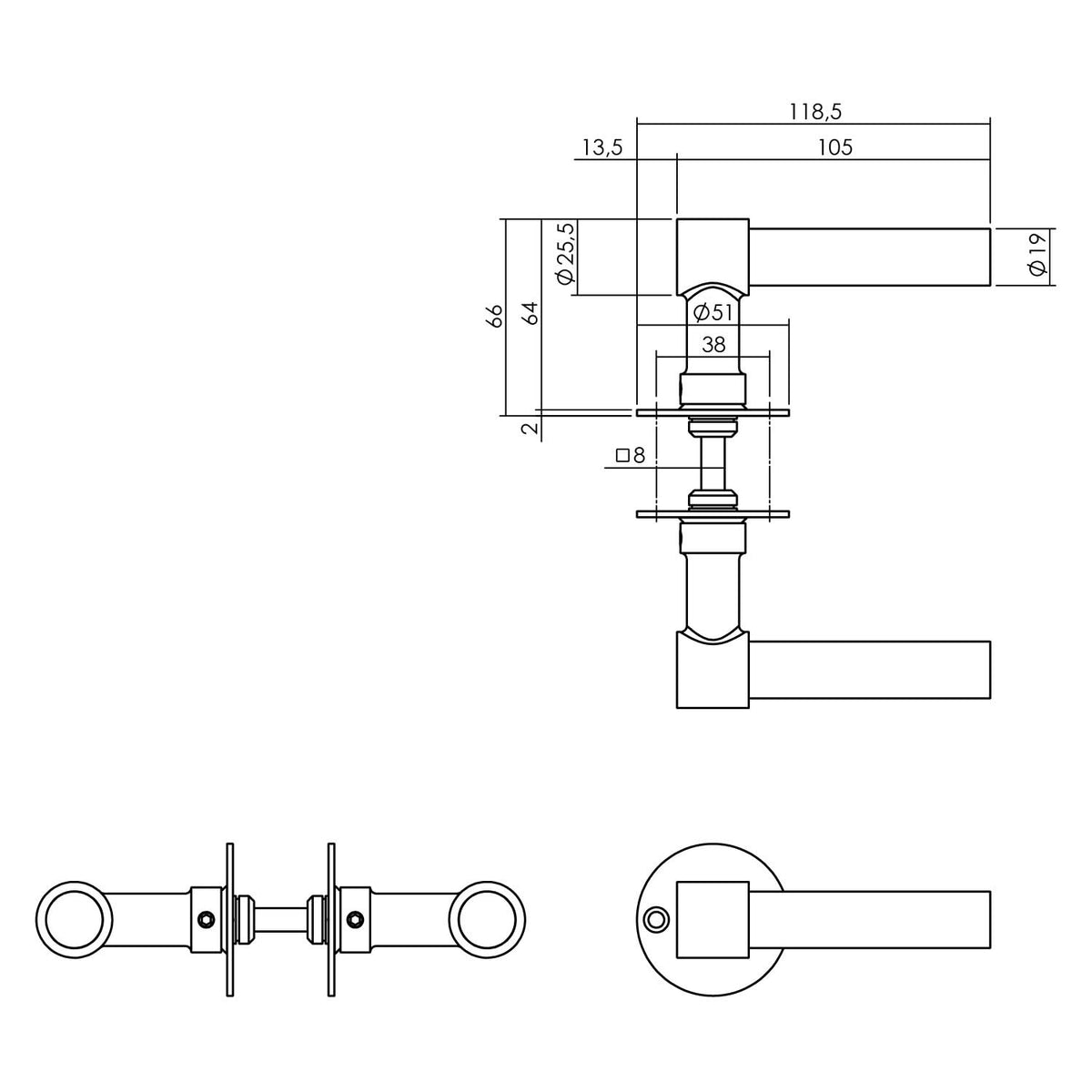 Intersteel deurkruk L/L-model platte rozet RVS – detail rozet