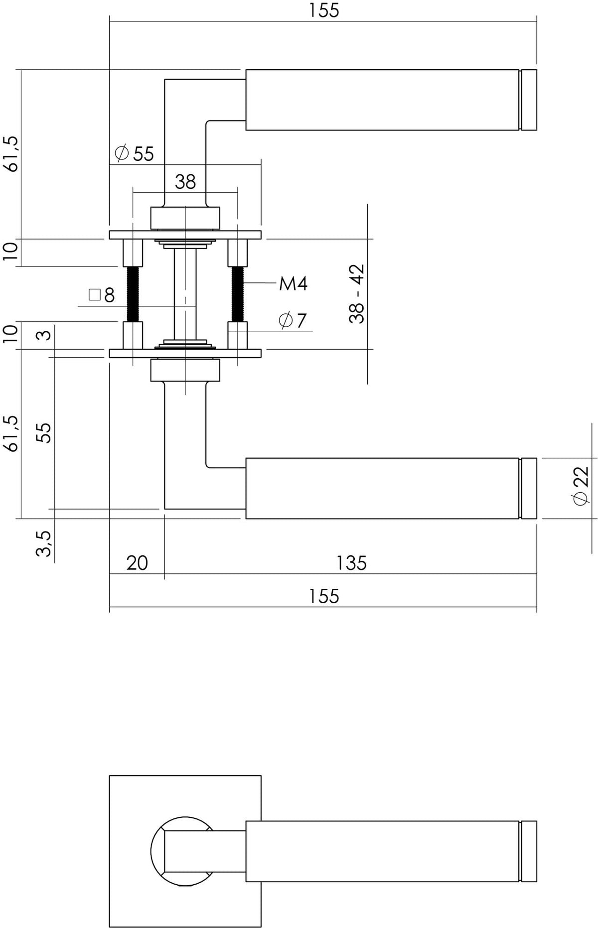 Intersteel deurkruk Bau-Stil vierkant magneet-rozet RVS – detail rozet